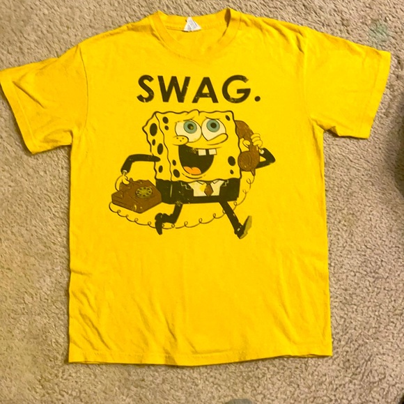 Licensed Nickelodeon Spongebob Squarepants SWAG. Men’s Medium Distressed Tee - Picture 1 of 8